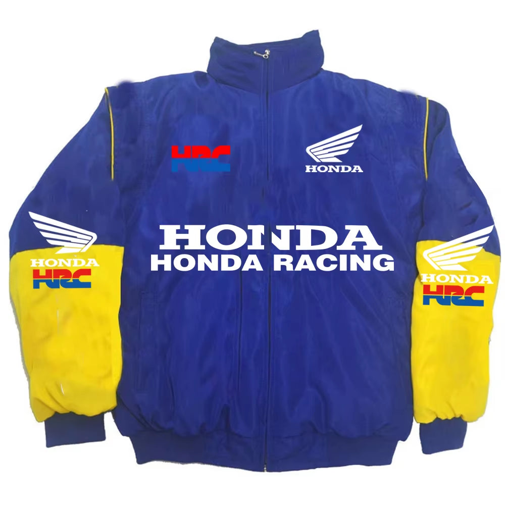 Men'S Winter Racing Jacket: Stand Collar Vintage Style with Custom Back Print, Logo Design & Windproof Features
