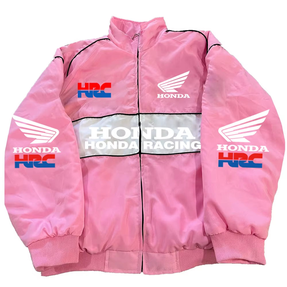 Men'S Winter Racing Jacket: Stand Collar Vintage Style with Custom Back Print, Logo Design & Windproof Features