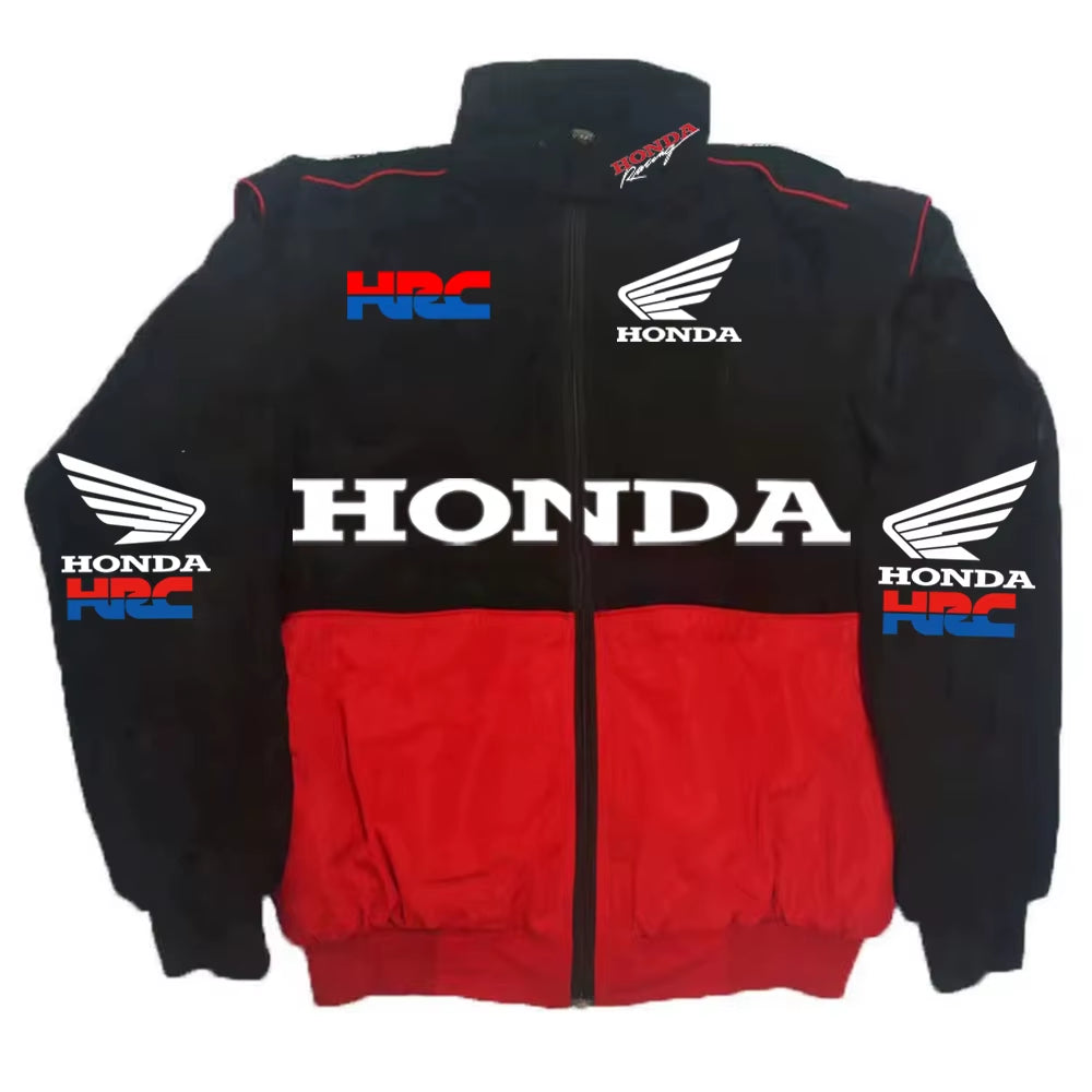 Men'S Winter Racing Jacket: Stand Collar Vintage Style with Custom Back Print, Logo Design & Windproof Features