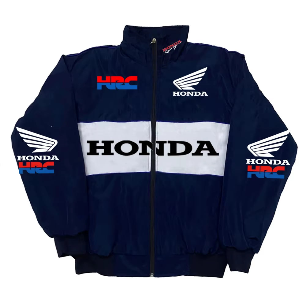Men'S Winter Racing Jacket: Stand Collar Vintage Style with Custom Back Print, Logo Design & Windproof Features